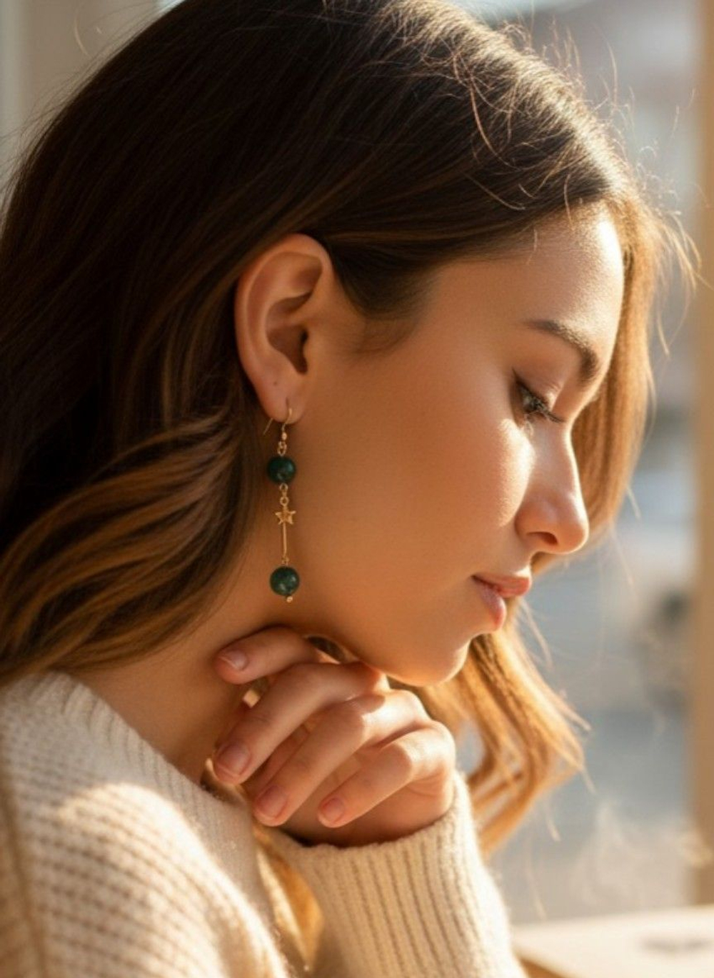 Серьги подвески с моховым агатом