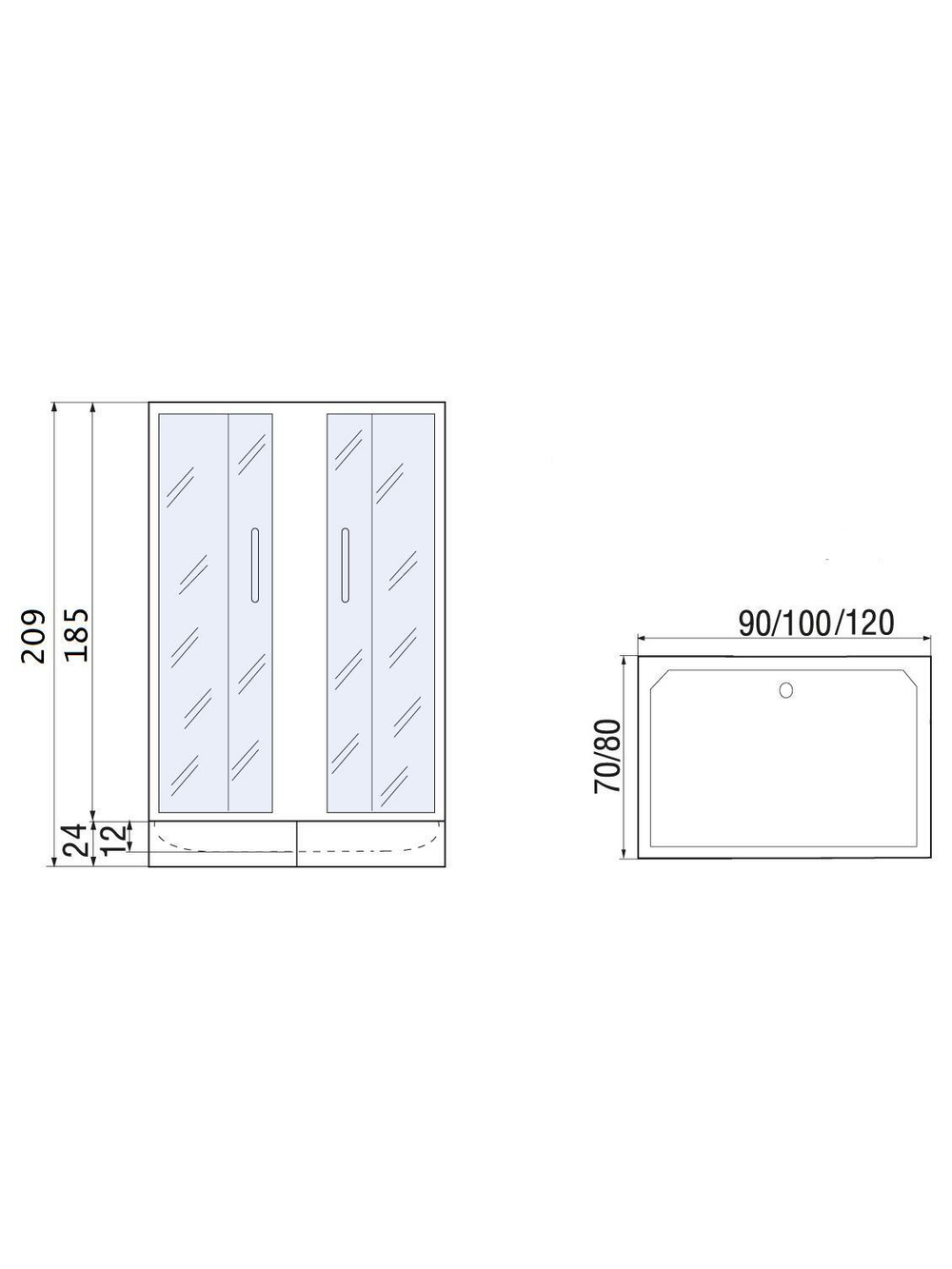 Душевое ограждение RIVER MORAVA XL 120/80/24                МТ 120х80х185 10000003375 Прямоугольная Универсальная  Хром матовый