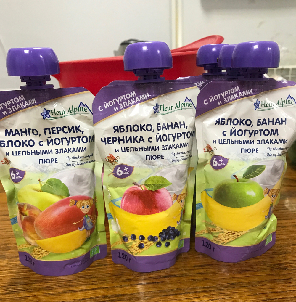 Пюре с йогуртом и злаками в ассортименте