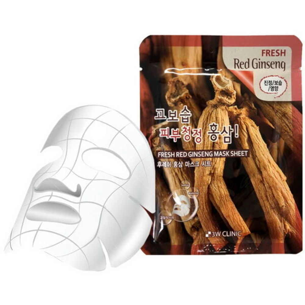 Тканевая маска для лица с экстрактом красного женьшеня 3W Clinic Fresh Red Ginseng Mask Sheet, 23гр