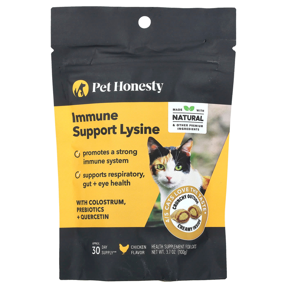 Pet Honesty, Лизин для поддержки иммунитета, для кошек, с курицей, 100 г (3,7 унции)