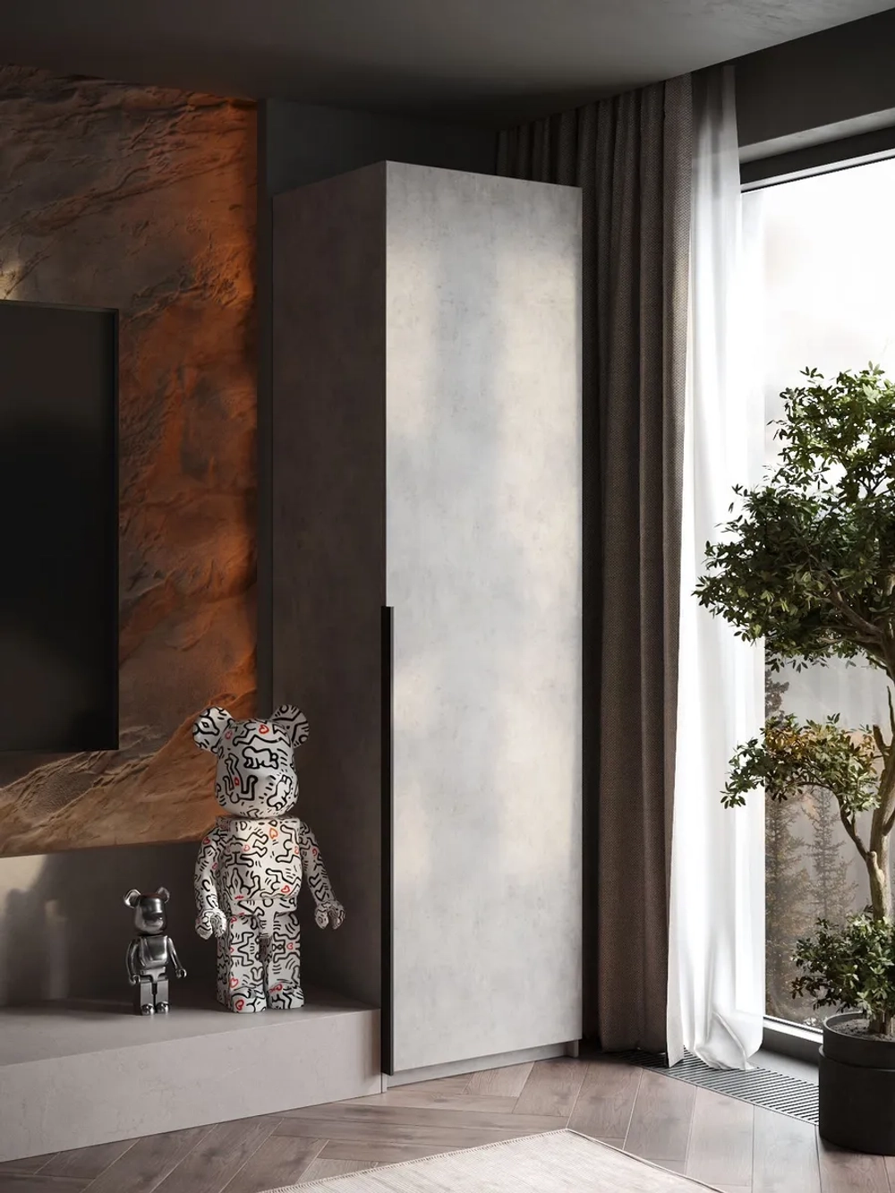 Шкаф Распашной Серый 61х220x52,5 SOHO с ручкой