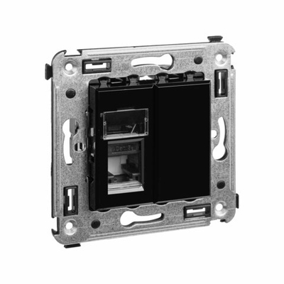 Компьютерная розетка RJ-45 в стену, кат.5e одинарная, "Avanti", "Черный квадрат"