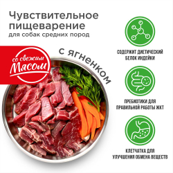 Корм сухой для взрослых собак средних пород, премиум полнорационный комплекс, чувствительное пищеварение, с ягненком, 12 кг, QUATTRO