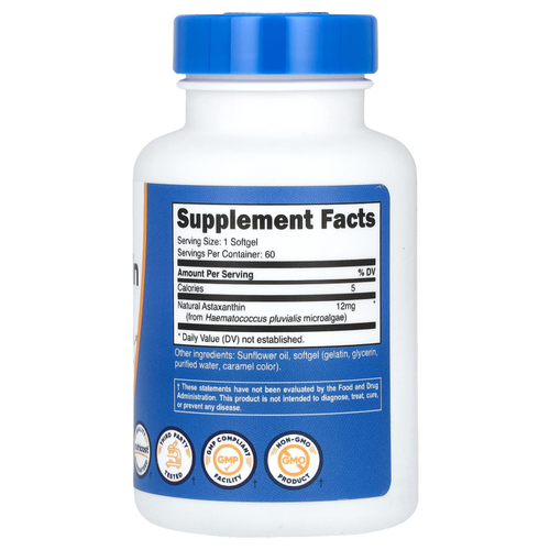 Nutricost, астаксантин, 12 мг, 60 мягких таблеток