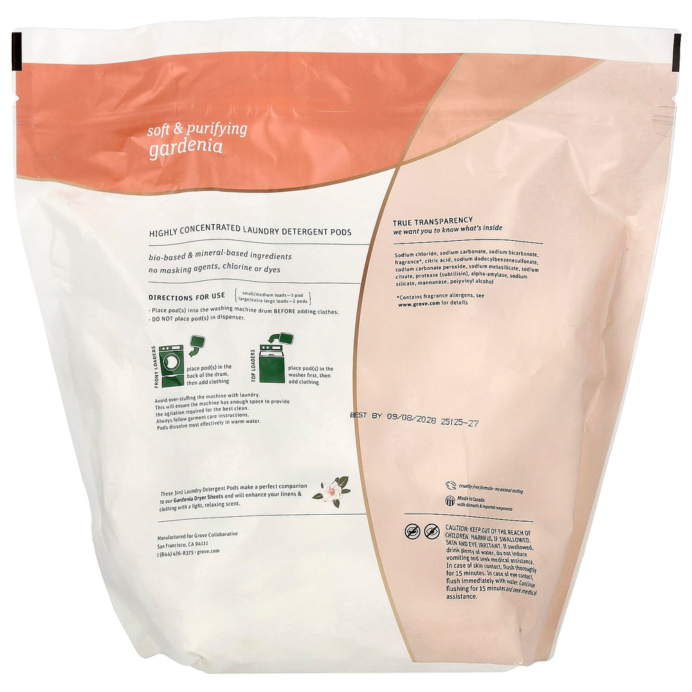 Grab Green, капсулы для стирки 3 в 1, гардения, 132 загрузки, 2,1 кг (74,4 унции)