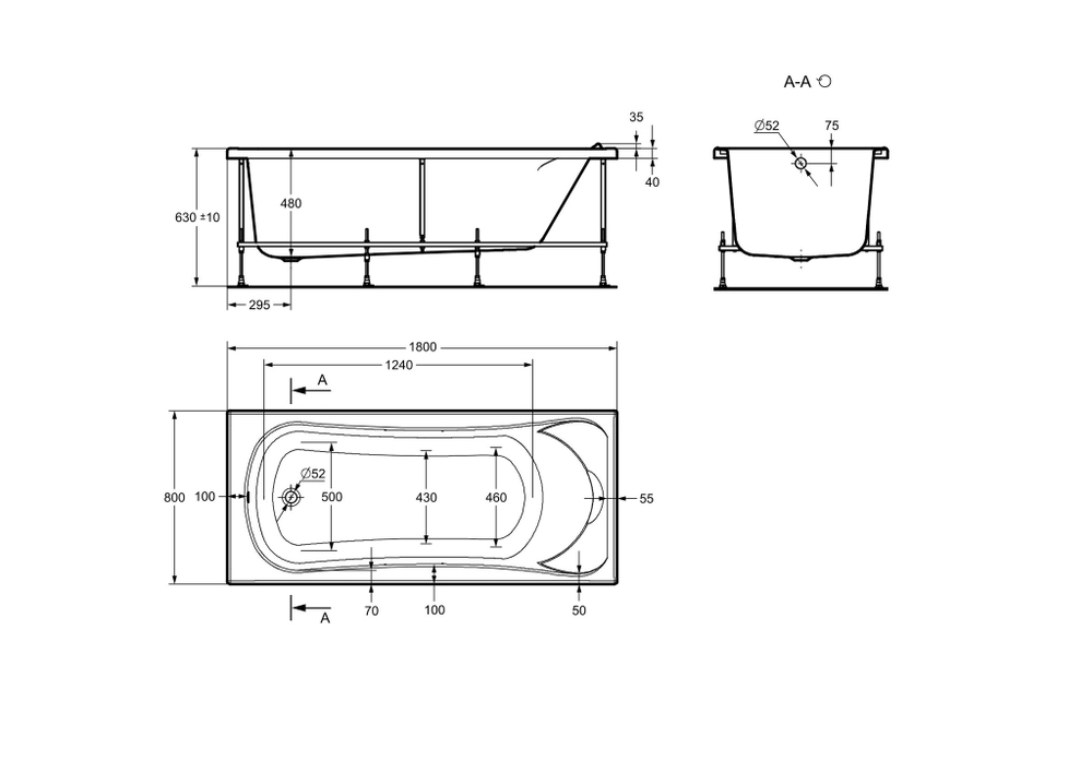 Акриловая ванна Roca BeCool 180x80 с отверстиями для ручек, ZRU9302782
