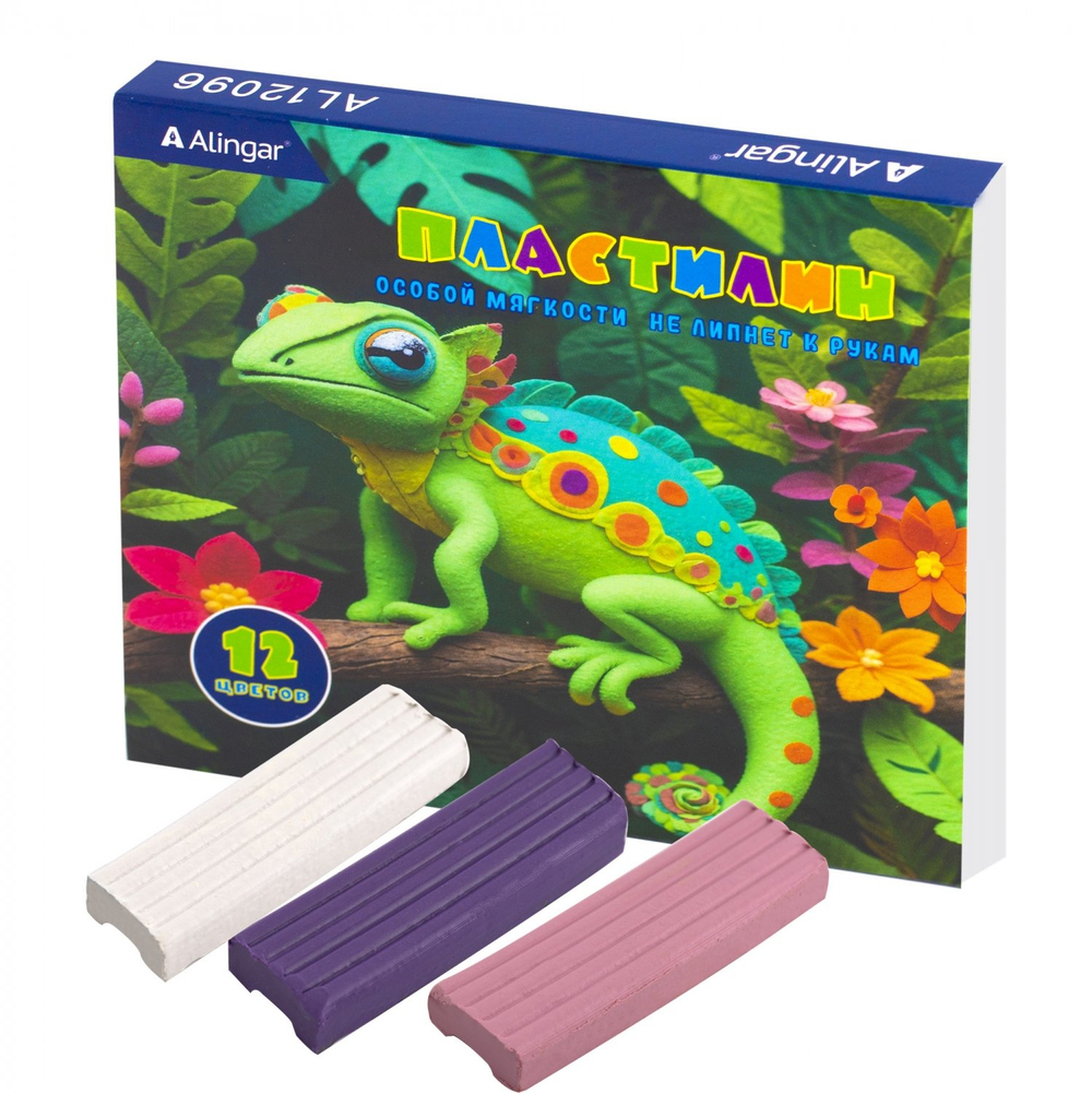 Пластилин Alingar, 12 цветов, "Хамелеон", 180 гр., особо мягкий, без стека, картонная упаковка