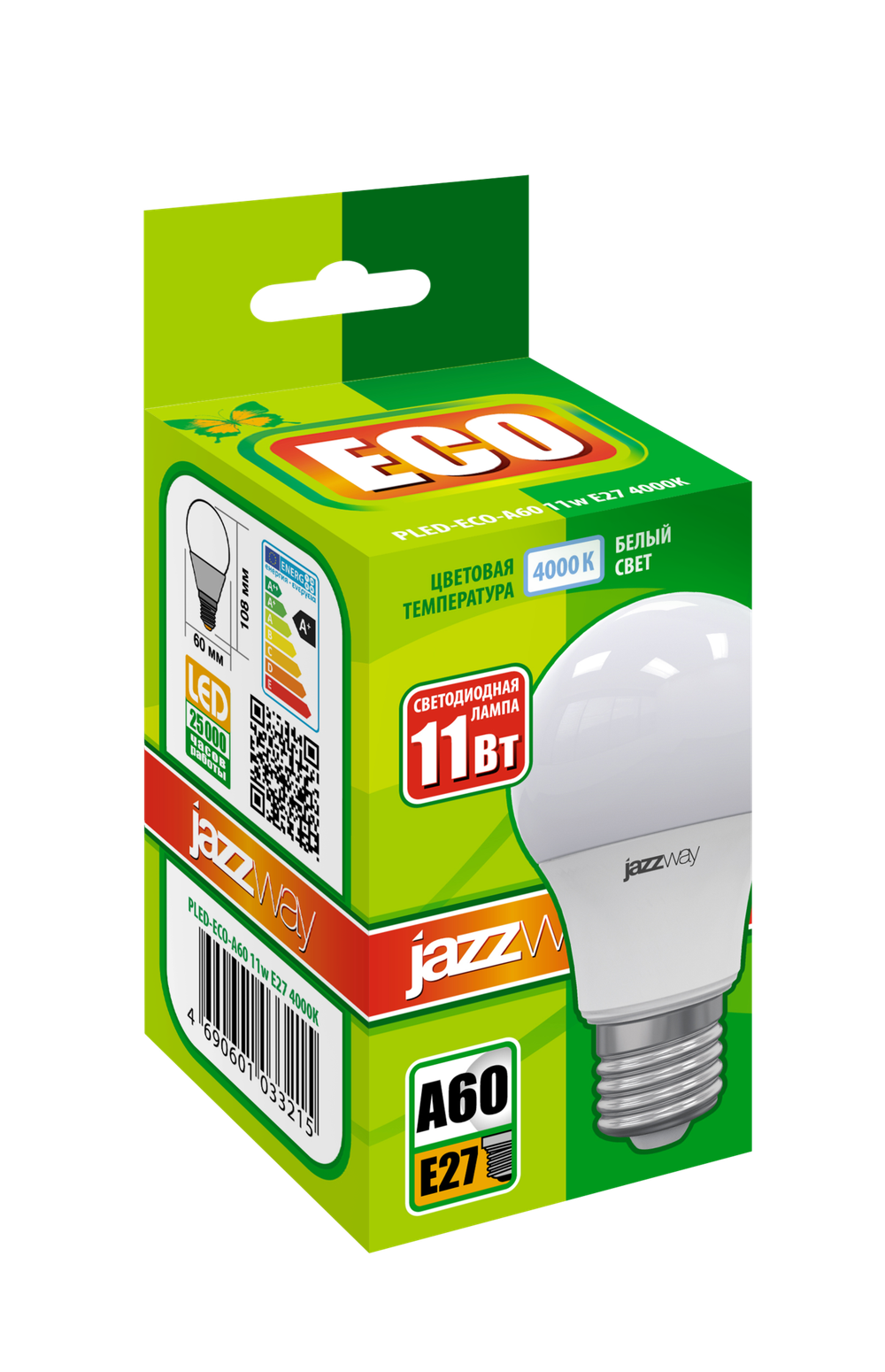 Светодиодная лампа Jazzway PLED-ECO-A60 11Вт 4000K E27 880Lm 220V/50Hz