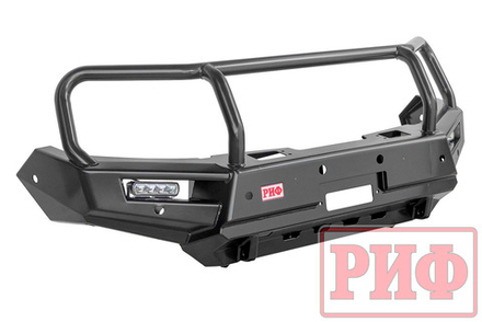 Бампер силовой передний Mitsubishi Pajero Sport 2015-2020 с доп. фарами (арт. B0205), защитной дугой, защитой бачка омывателя, под парктроник РИФ