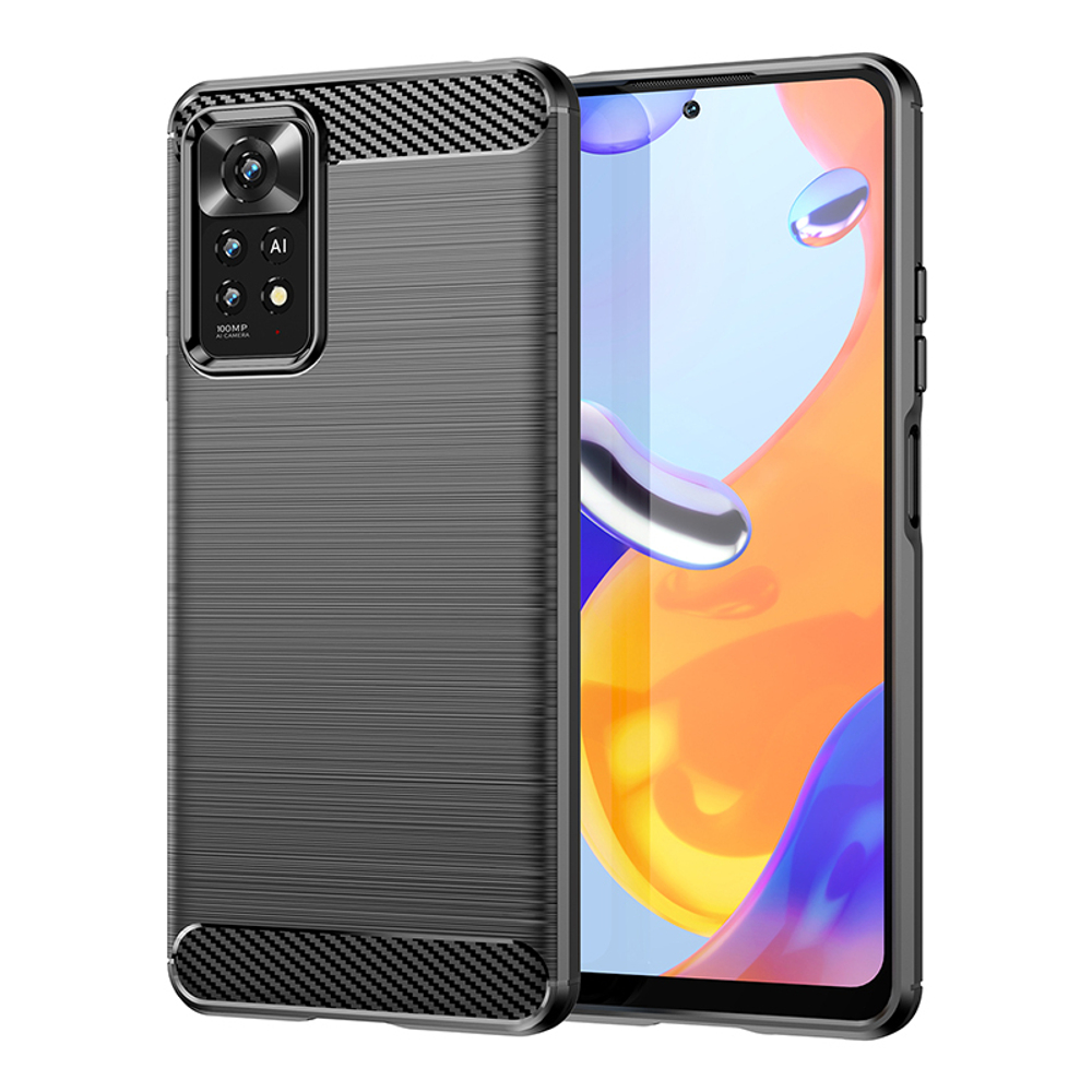 Чехол черного цвета под карбон для Xiaomi Redmi Note 11 Pro и Redmi Note 11 Pro+, серия Carbon от Caseport