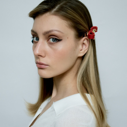 Бант "Стрекоза" красный с золотым декором и каплей