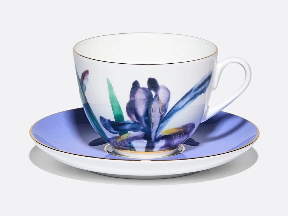Чашка с блюдцем L’Art des Fleurs (Искусство цветов) в подарочной упаковке, форма Весенняя 2, рисунок Аметистовое пламя, арт 81.33403.00.1