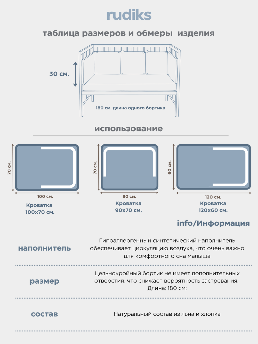 Бортик плоский с двойной рюшей 180+60 см. белый