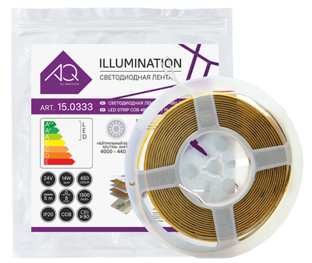 ЛЕНТА светодиодная COB/КОБ, 480 LED/м, 24V, 14W/м, 8 мм, IP20, нейтр  белый, AQ/Айкью (15.0030)