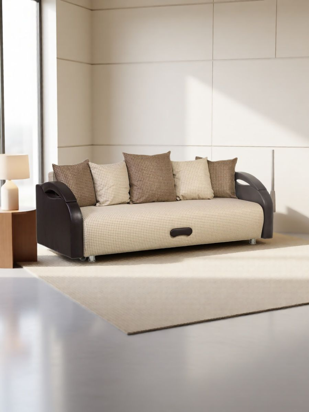 Диван прямой Юпитер Еврокнижка с бельевым ящиком, Ратибор Светлый (рогожка), 220 см