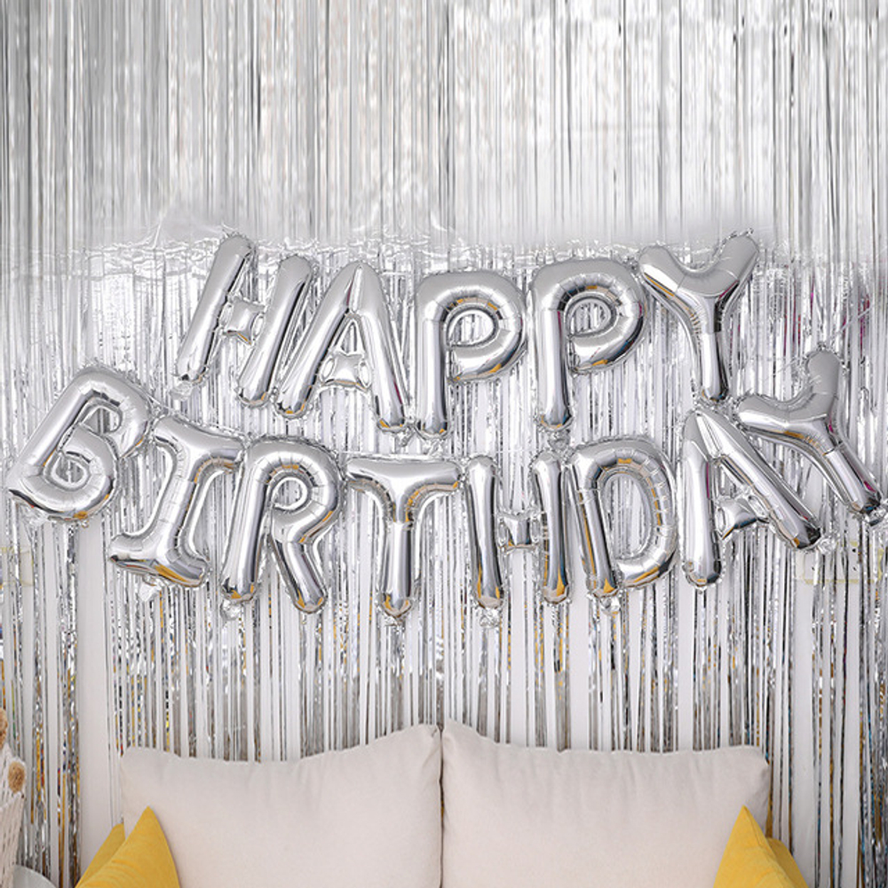 Набор шаров-букв (16''/41 см) Мини-Надпись "Happy Birthday", Серебро, 1 шт. в уп.