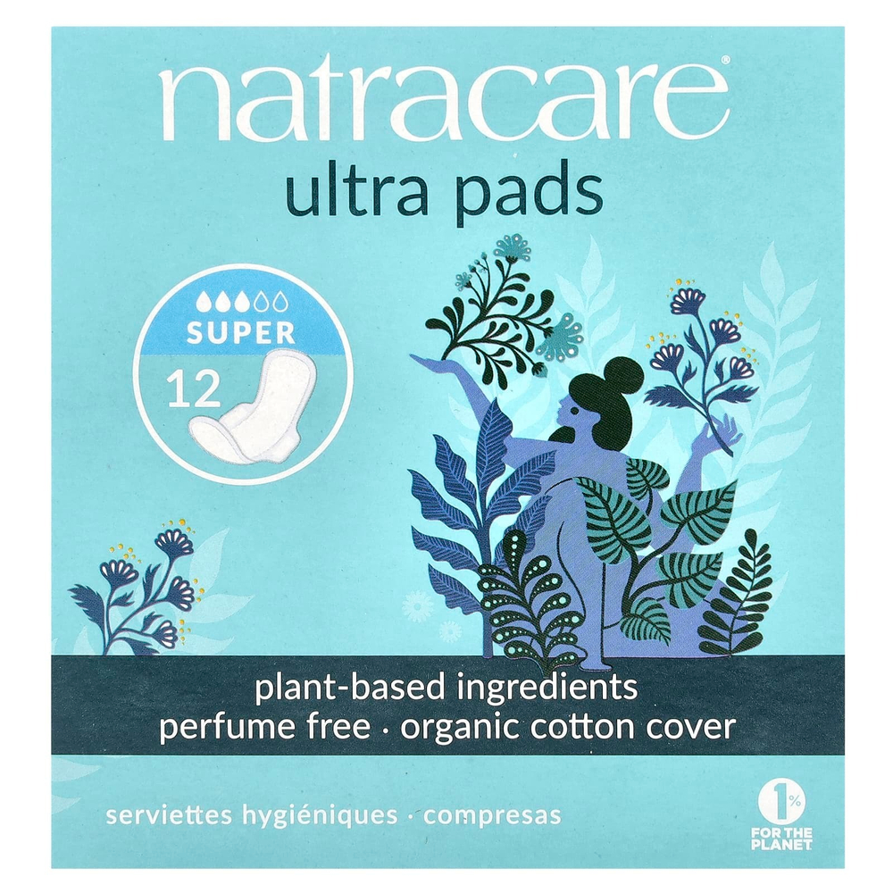 Natracare, Ultra, прокладки , поверхность из органического хлопка, супер, 12 штук
