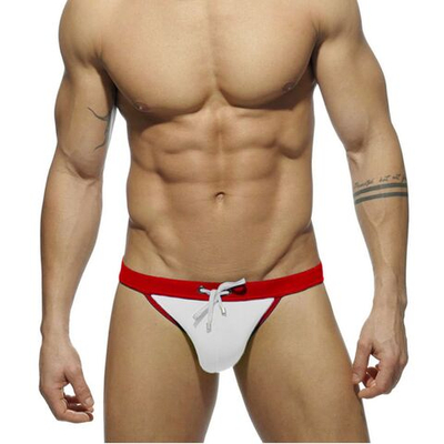 Белые мужские плавки-танга с ярким поясом (Размер: L) (Цвет: белый)
