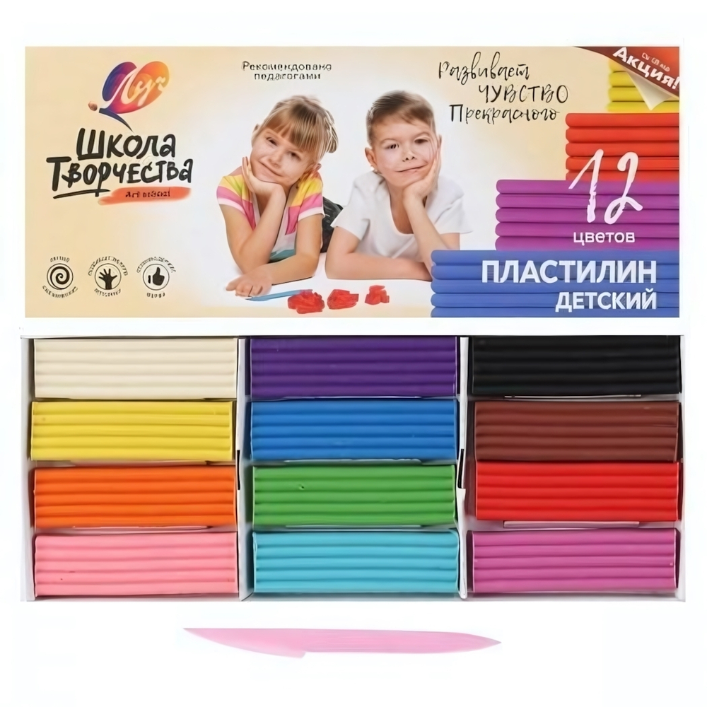 Пластилин 12цв. стек "Школа творчества" (Луч)