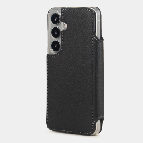 Чехол-книжка для Samsung Galaxy S25 из кожи теленка, черного цвета