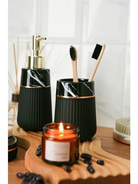 Набор аксессуаров для ванной комнаты SAVANNA Grace, 3 предмета (дозатор для мыла 290 мл, стакан, мыльница), цвет чёрный мрамор