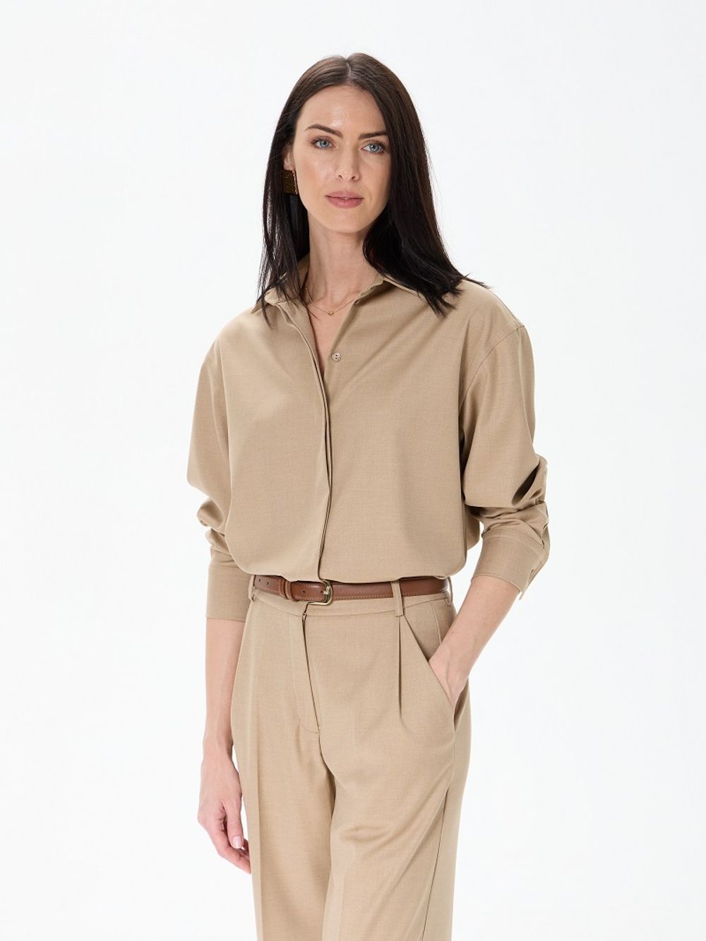 Рубашка Хельсинки бежевая смесовая шерсть