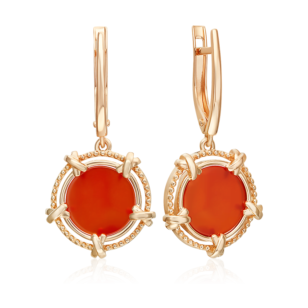 Серьги с английским замком из красного золота с сердоликом