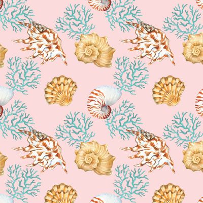 морской принт с морскими ракушками и кораллами