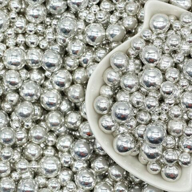 Шарики сахарные серебро микс размеров. 50 гр