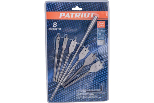 Набор сверл перовых по дереву (7 предметов; 10-25 мм; удлинитель 300 мм) Patriot (1165) 815010197