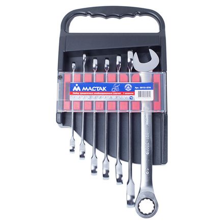 Цена на МАСТАК (0213-07H) Набор комбинированных трещоточных ключей, 8-19 мм, 7 предметов