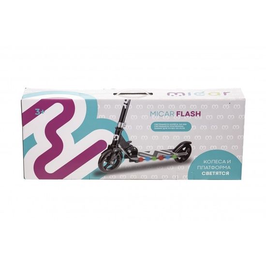 Складной двухколёсный самокат со светящимися колёсами и платформой Micar Flash 145 розовый