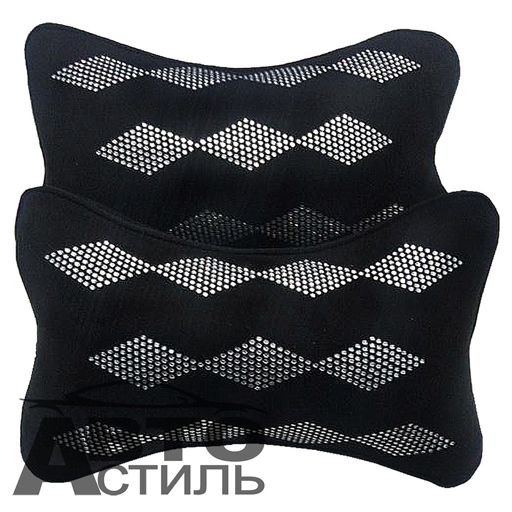 Подушки на подголовник Coolpart - DIAMOND (2шт) - DL-112WT- Велюр Белый+Ромб Стразы colour