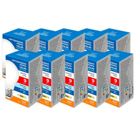 LED-A60-9W-4000K-E27-FR-SLF Набор из 10штук Лампа светодиодная. Форма А. матовая. Серия Optima Филамент. Белый свет 4000K. ТМ Volpe