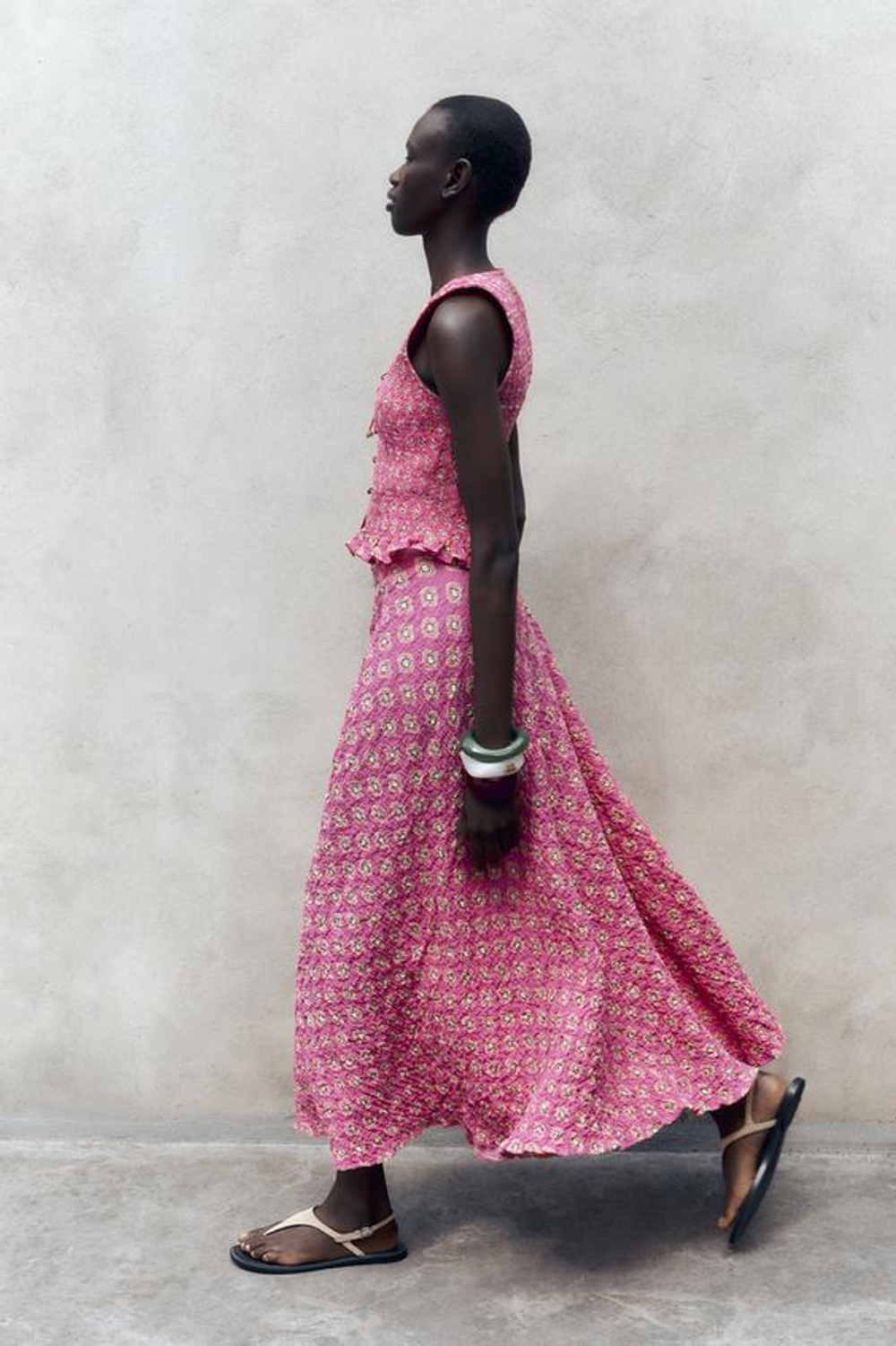 ZARA ЮБКА МИДИ С ПРИНТОМ, ФУКСИЯ