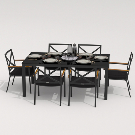 Обеденная группа Ideal Patio КАНА  ФЕСТА  каркас карбон, стол стекло 180, ткань черная