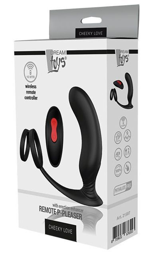 Черный массажер простаты Remote P-Pleaser - 15 см.