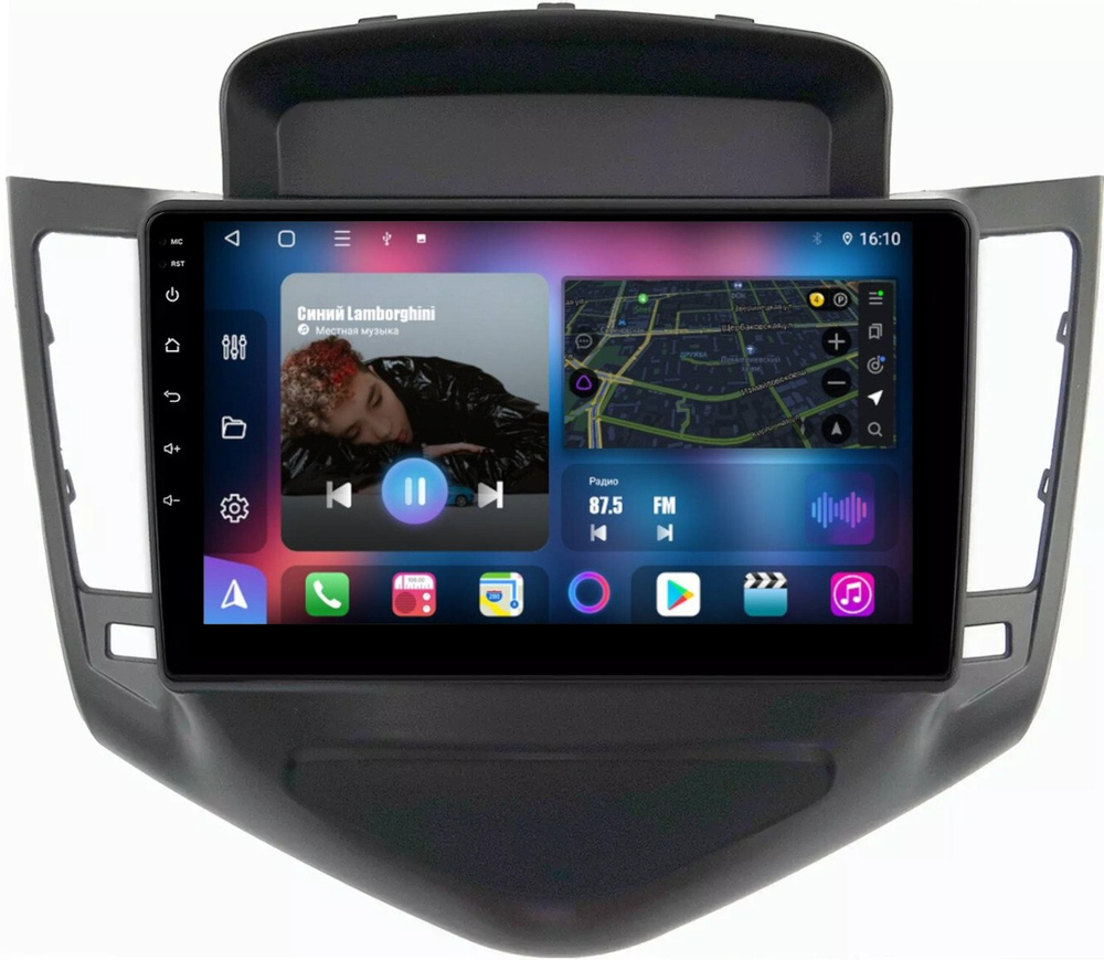 Магнитола для Chevrolet Cruze 2009-2012 (рамка черная) - FarCar 045M монитор 9.5" QLED на Android 14, TS18, CarPlay, 4G SIM-слот