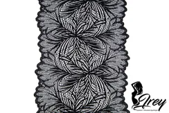 1079 ОПТ Кружево эластичное 19 см, Италия, мандала, черный