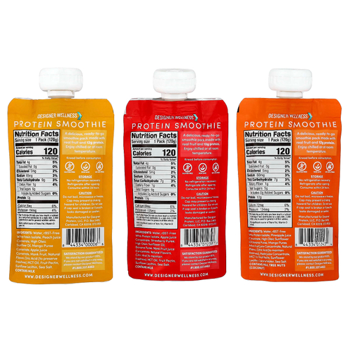 Designer Wellness, Протеиновый смузи, пробный набор, 12 пакетиков по 120 г (4,2 унции)