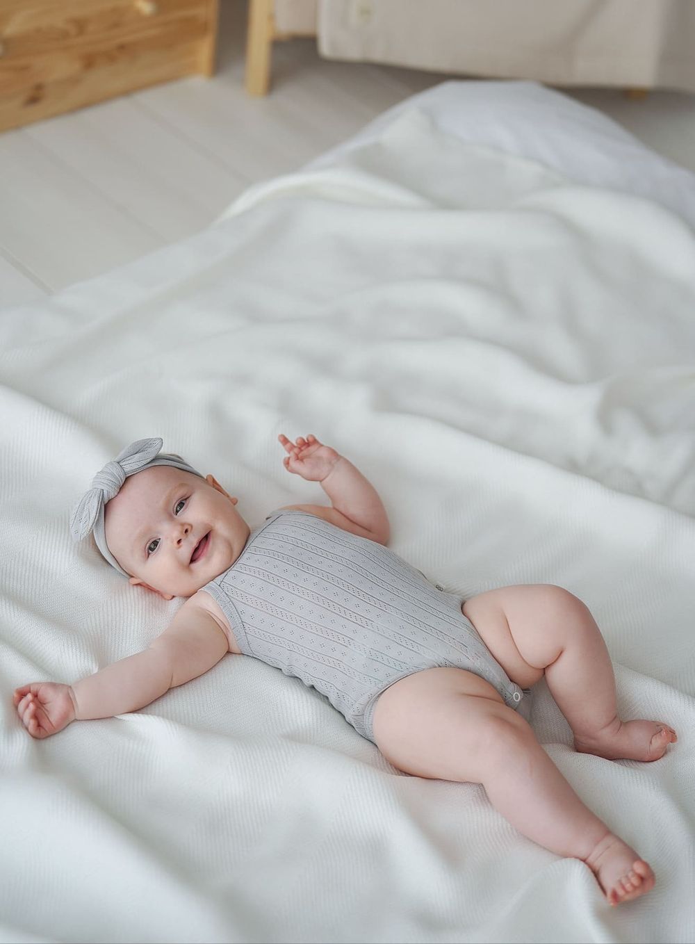 Комплект боди "Молоко/Жемчуг" из ажурного хлопка для девочек 0+