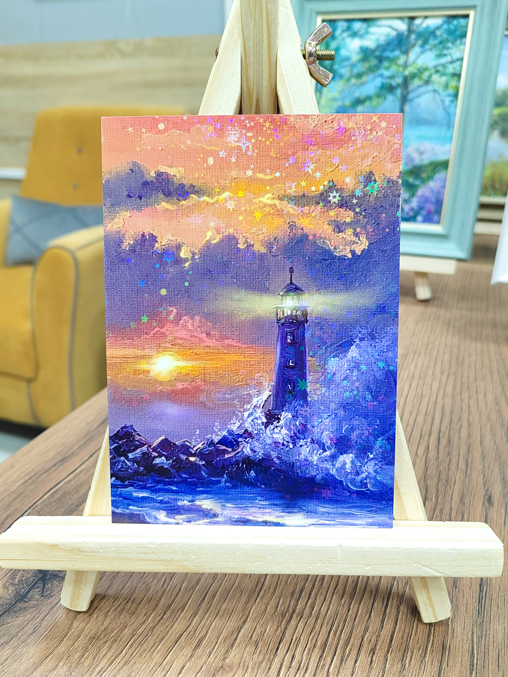 Открытка с голографией "Маяк в сиреневом тумане"