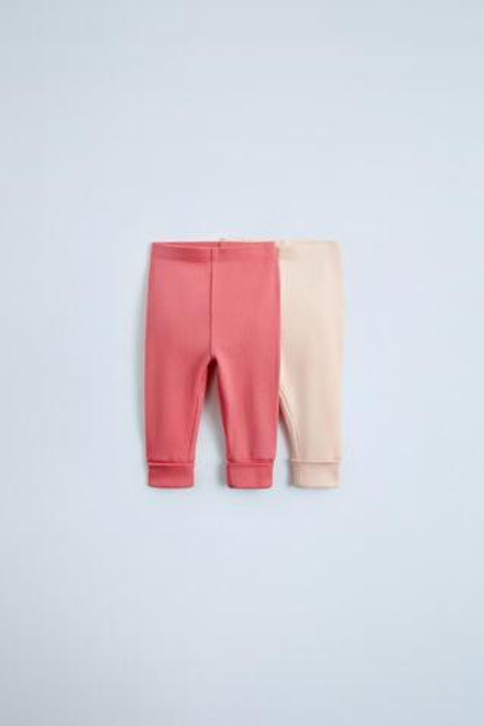 ZARA НАБОР ИЗ ДВУХ ЛЕГИНСОВ В ТОНКИЙ РУБЧИК, РОЗОВАТЫЙ