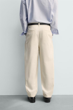 ZARA БРЮКИ BALLOON FIT С ЗАЩИПАМИ, ЭКРЮ