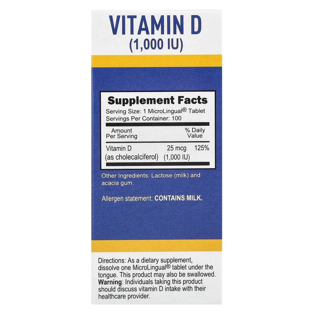 Superior Source, витамин D3, 25 мкг (1000 МЕ), 100 быстрорастворимых таблеток MicroLingual®