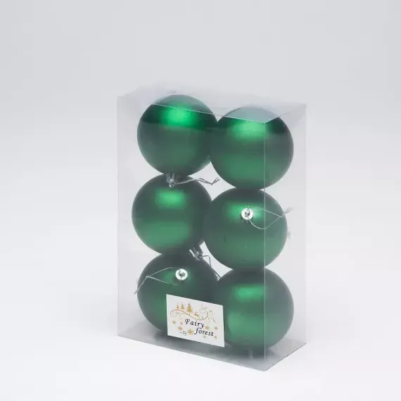 Набор пластиковых шаров Анет 80 мм., зеленый матовый, 6 шт., ЕлкиТорг (150309)