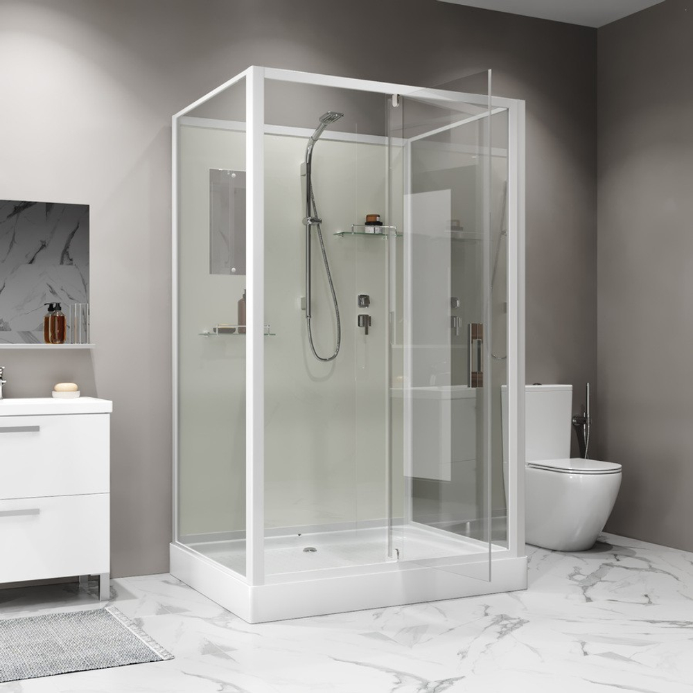 Душевая кабина Niagara Standart ST120/90/15Q/BK (120х90х200) прямоугольник,поддон 15см,распашная,проф.белый,без крыши,3 места