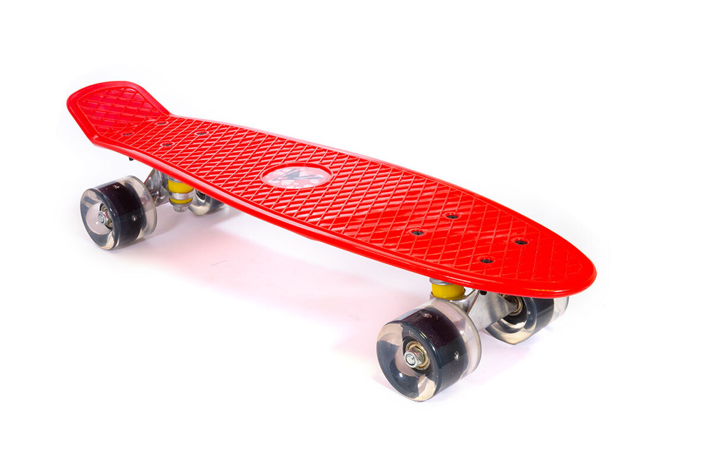 Скейтборд TRIX мини 22" 56 см , пластик, подвеска-алюм., колеса светящиеся PU 45х60 мм черные, ABEC 7, красный