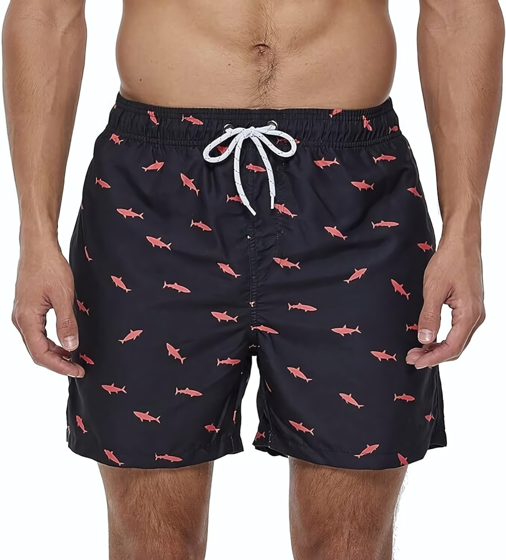 Черные пляжные шорты с акулами (Размер: M) (Цвет: черный)